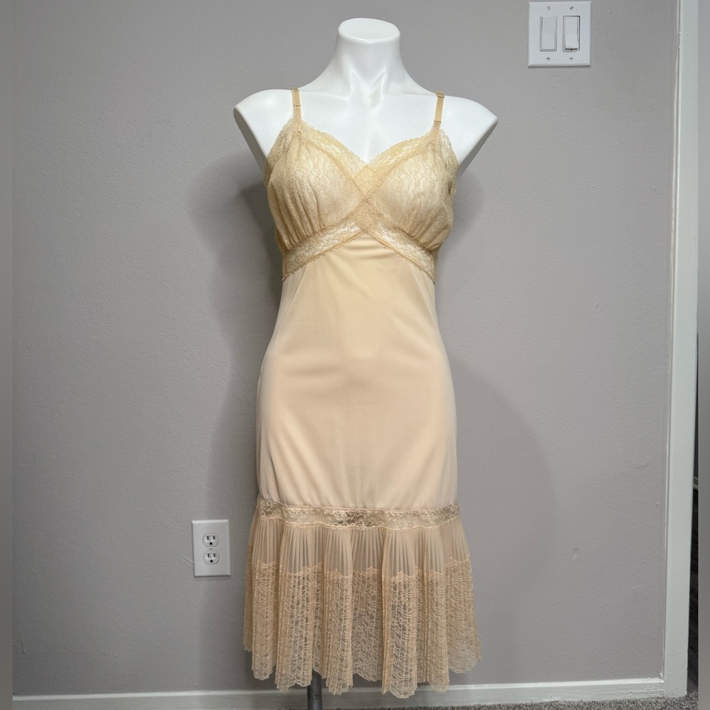 Silky Lace-Trim Slip Dress in Champagne